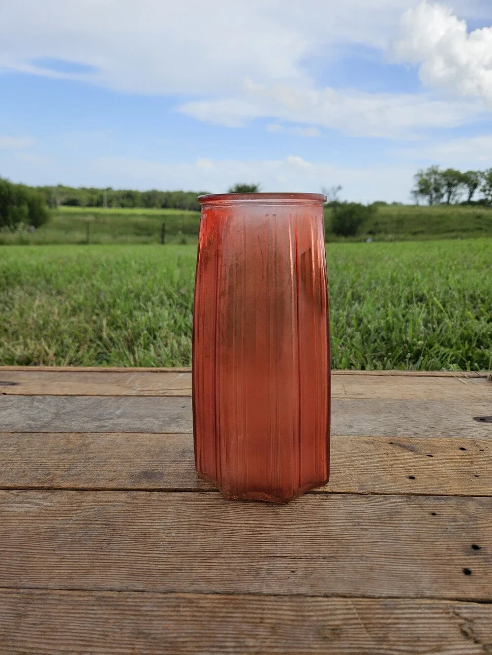 MCM Vintage DPS MYLA #2 Cranberry Red Ribbed Glass Flower Vase 8